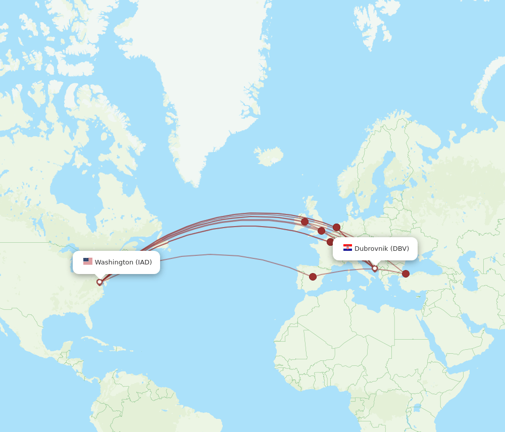 IAD-DBV flight routes