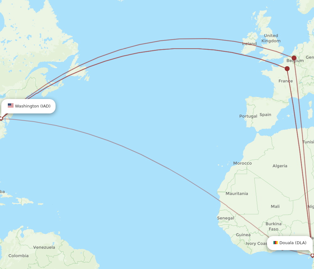 IAD to DLA flights and routes map