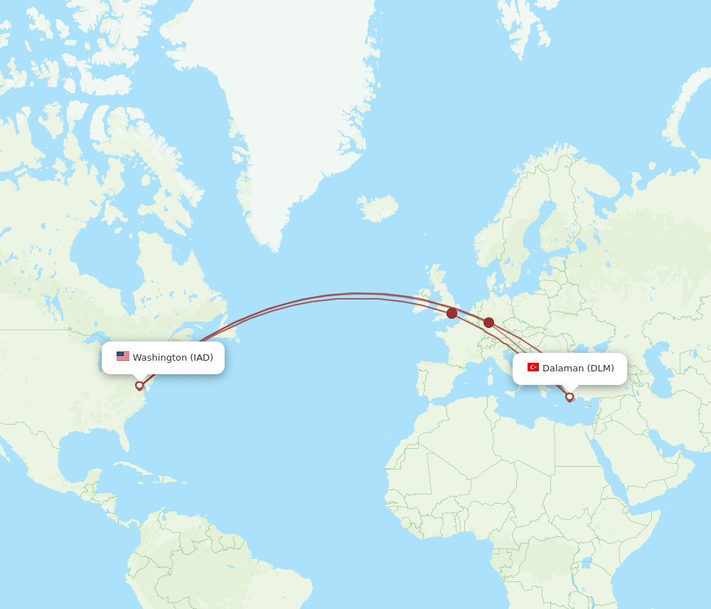 IAD-DLM flight routes