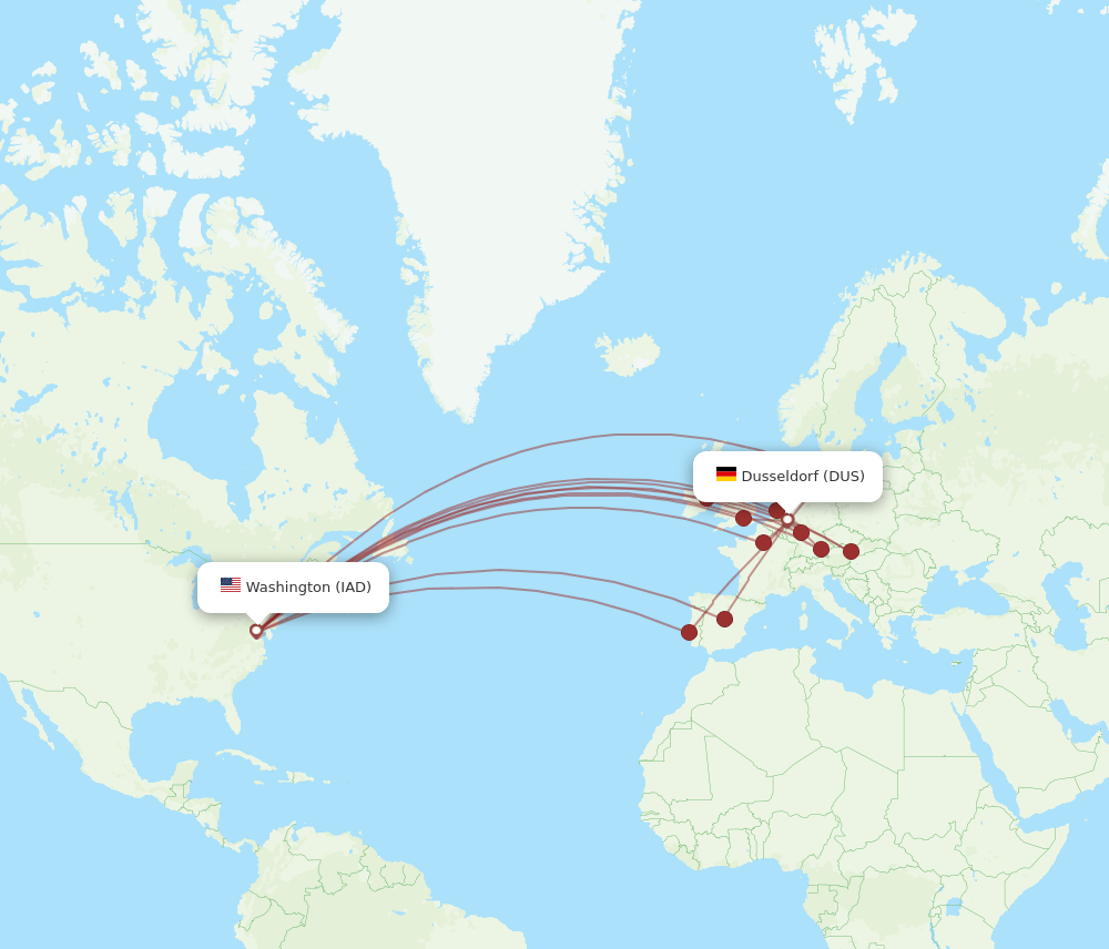 IAD-DUS flight routes