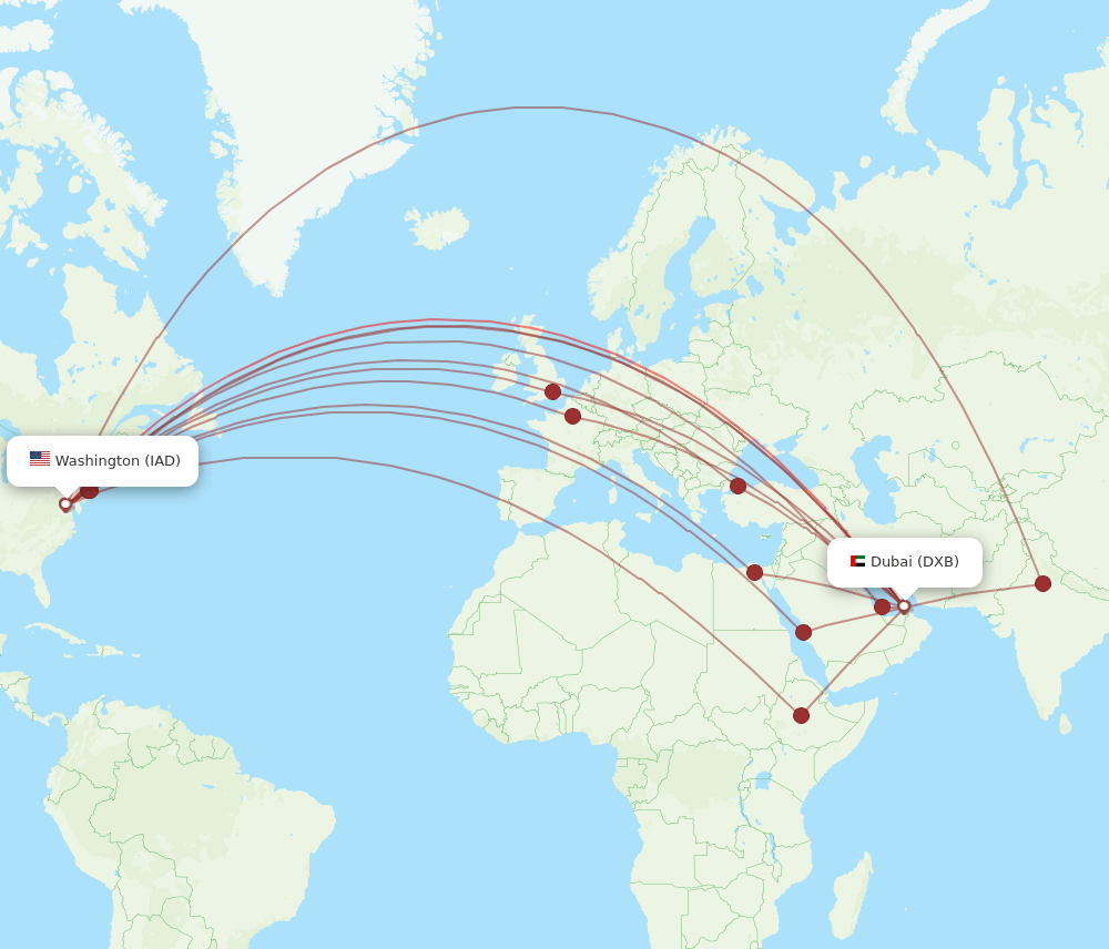 IAD to DXB flights and routes map