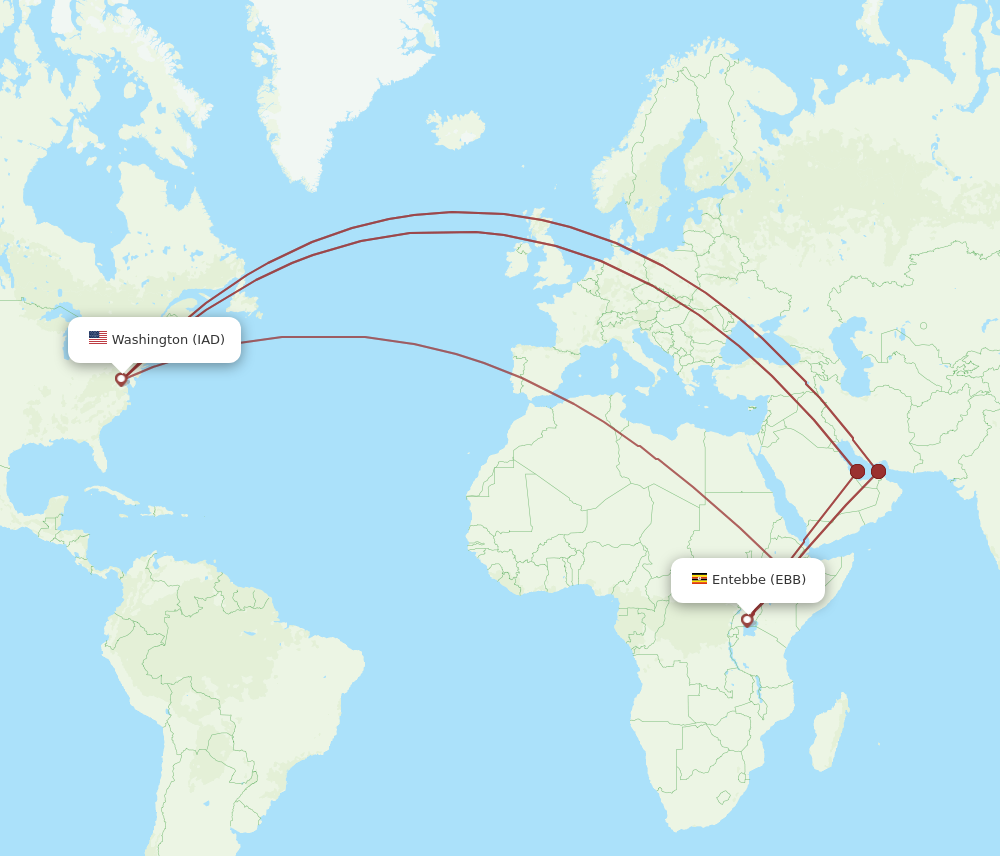 IAD to EBB flights and routes map