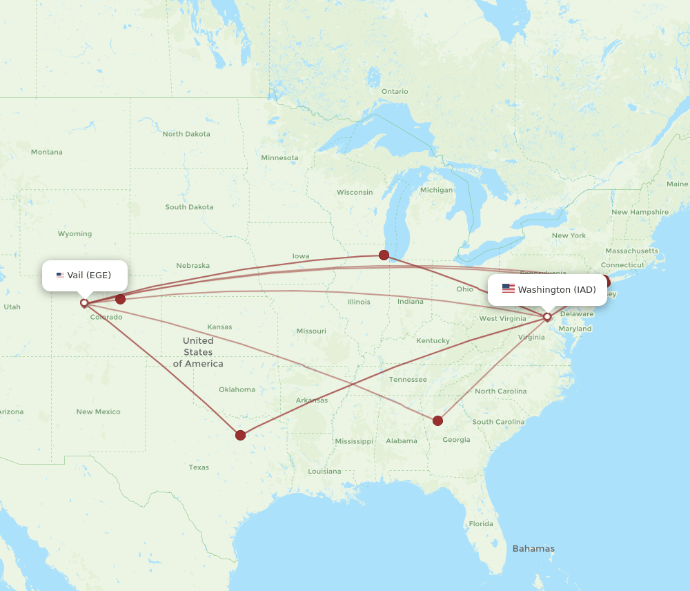IAD to EGE flights and routes map