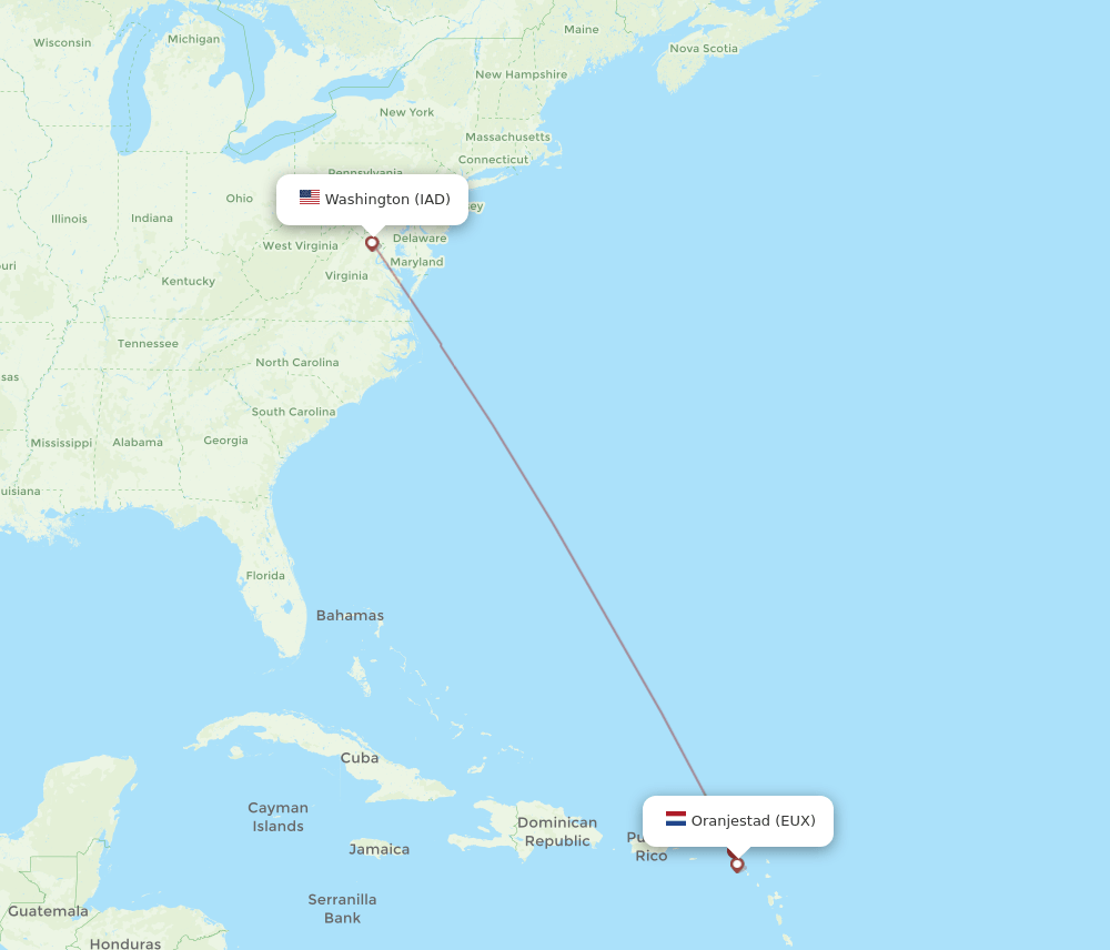 IAD-EUX flight routes