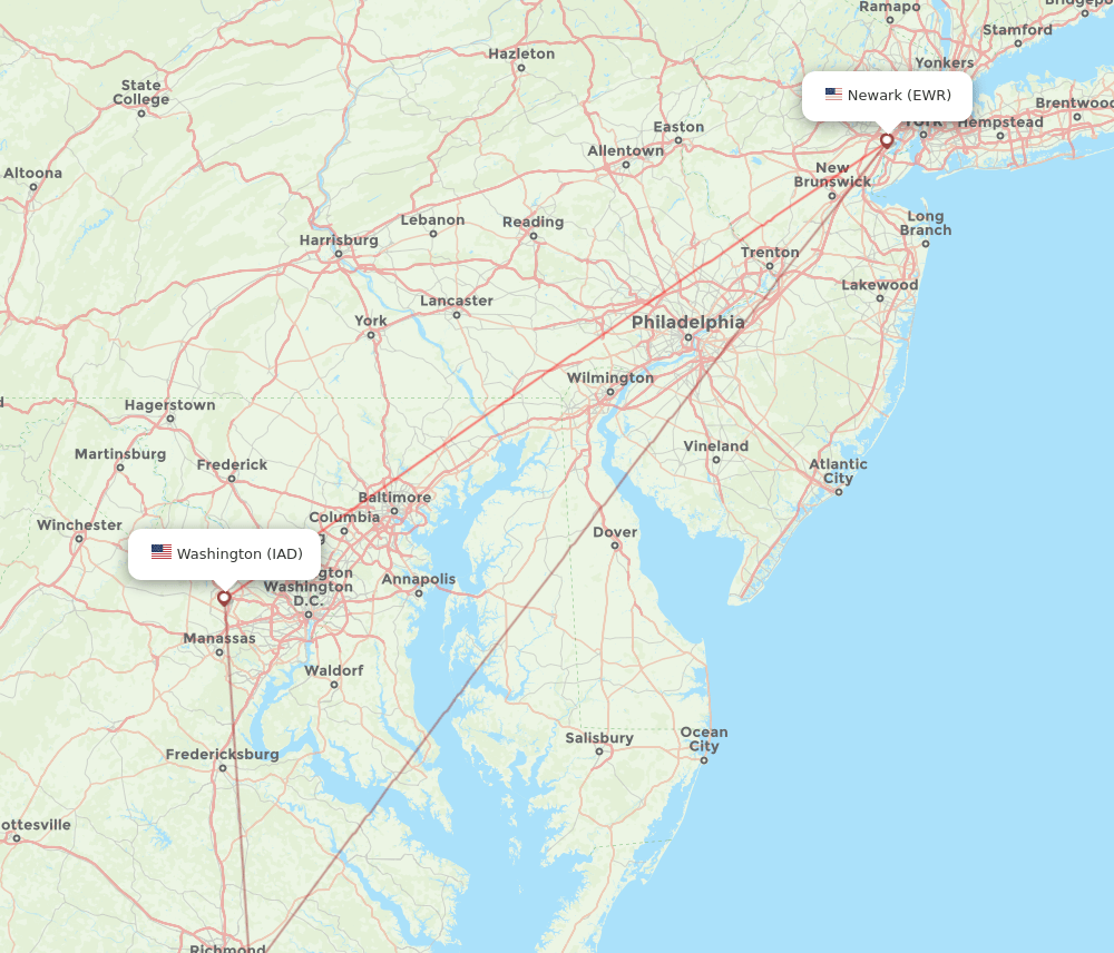 IAD-EWR flight routes