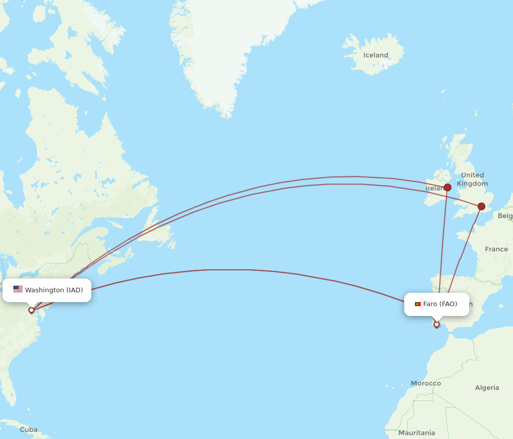 IAD to FAO flights and routes map