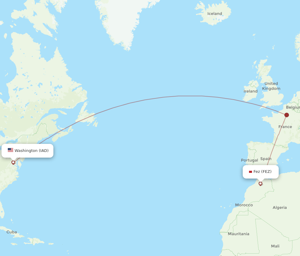 IAD-FEZ flight routes