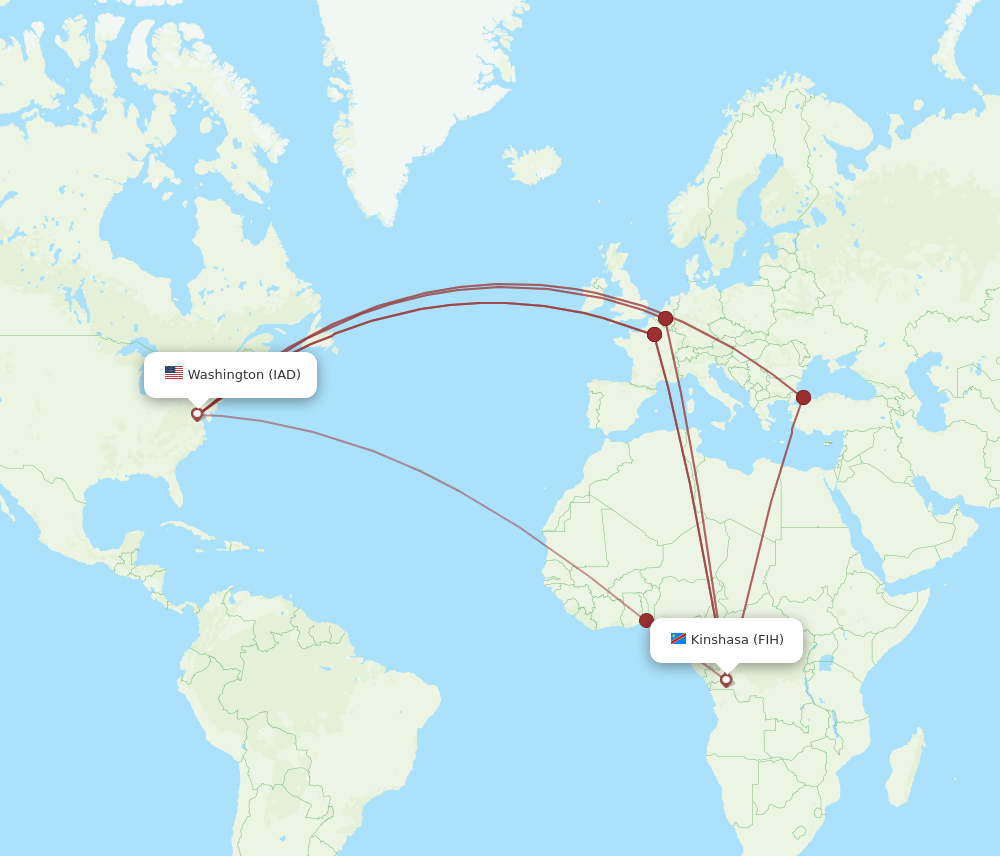 IAD to FIH flights and routes map