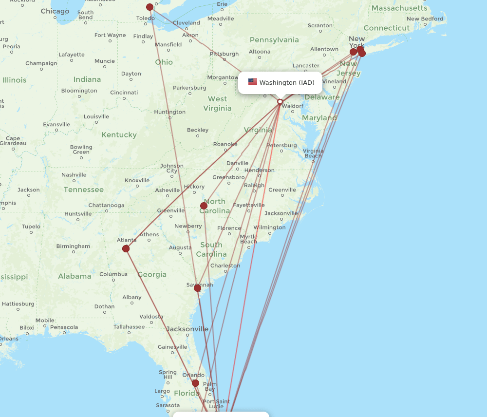IAD-FLL flight routes