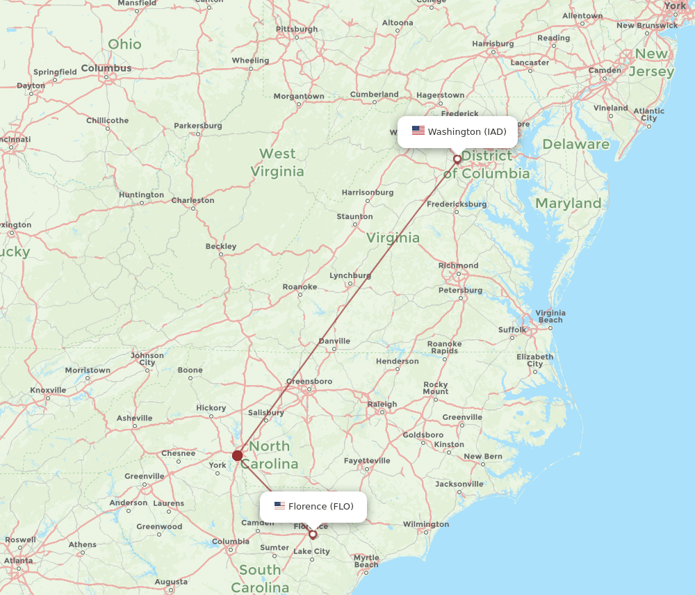IAD-FLO flight routes