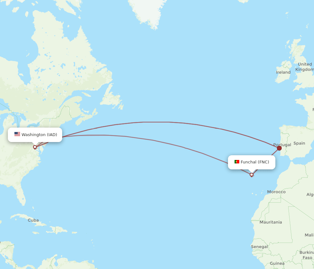 IAD-FNC flight routes