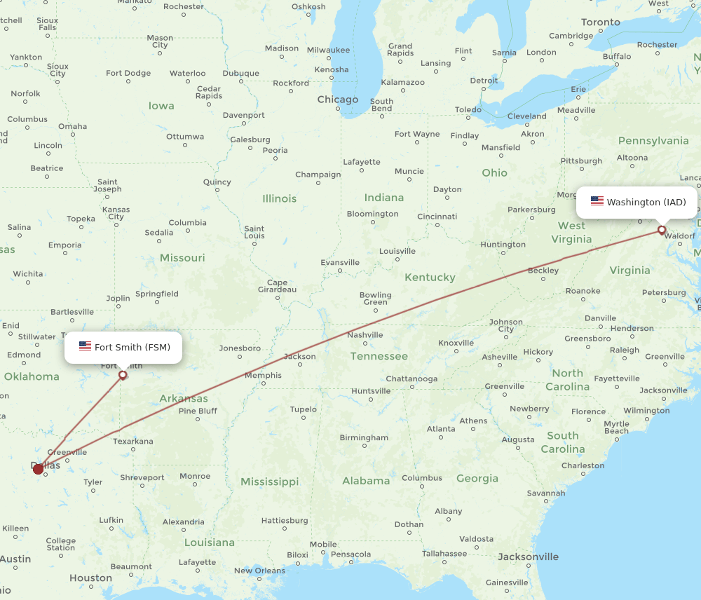IAD-FSM flight routes