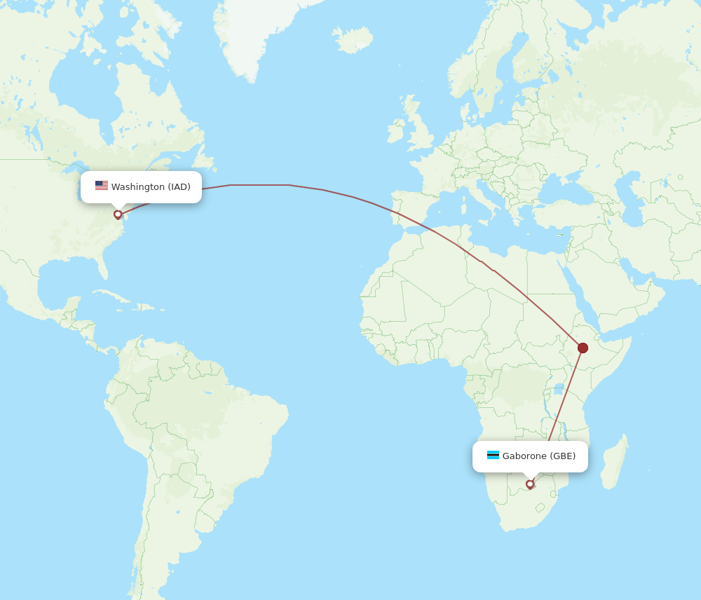 Gaborone - Dulles route map and flight paths