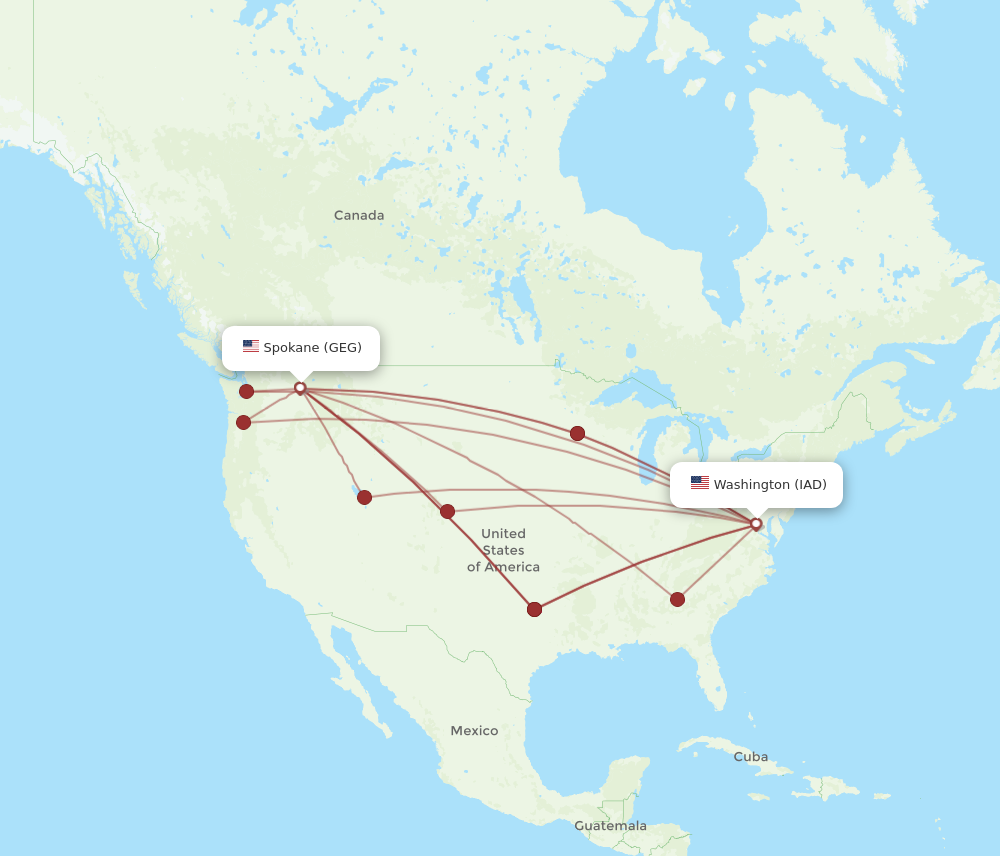 IAD to GEG flights and routes map