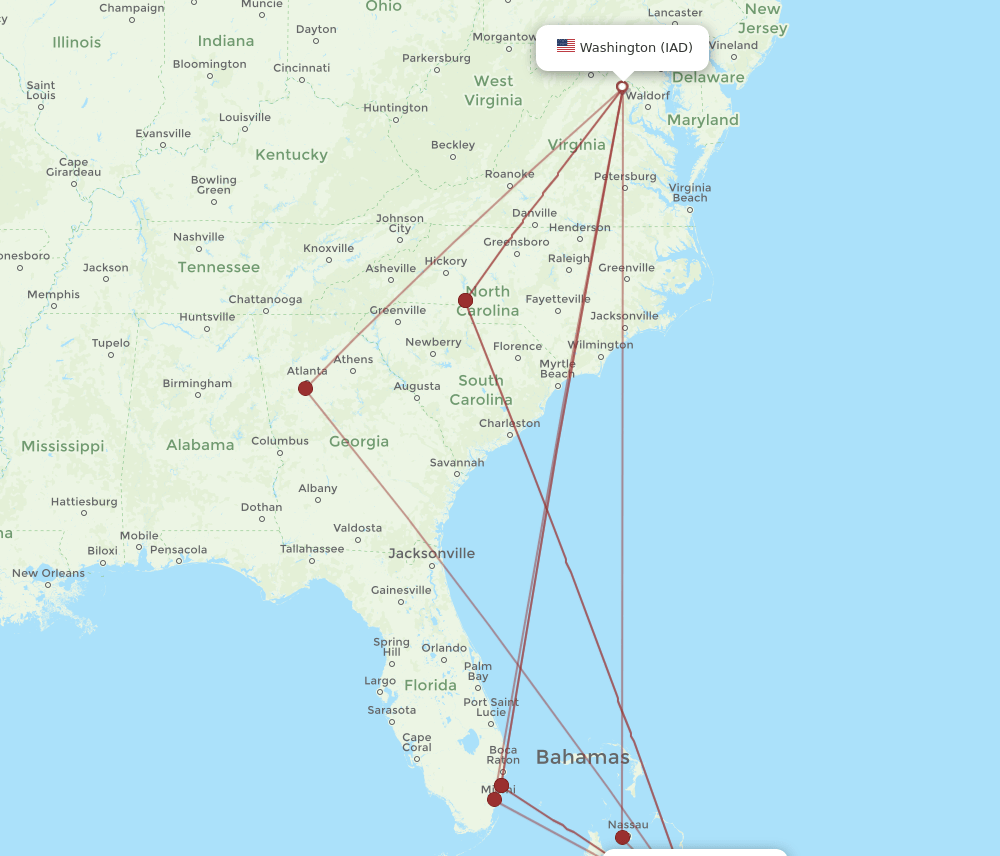 IAD-GGT flight routes