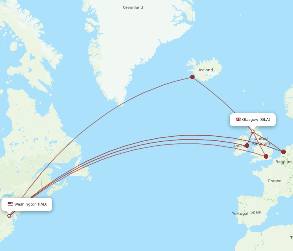 IAD-GLA flight routes