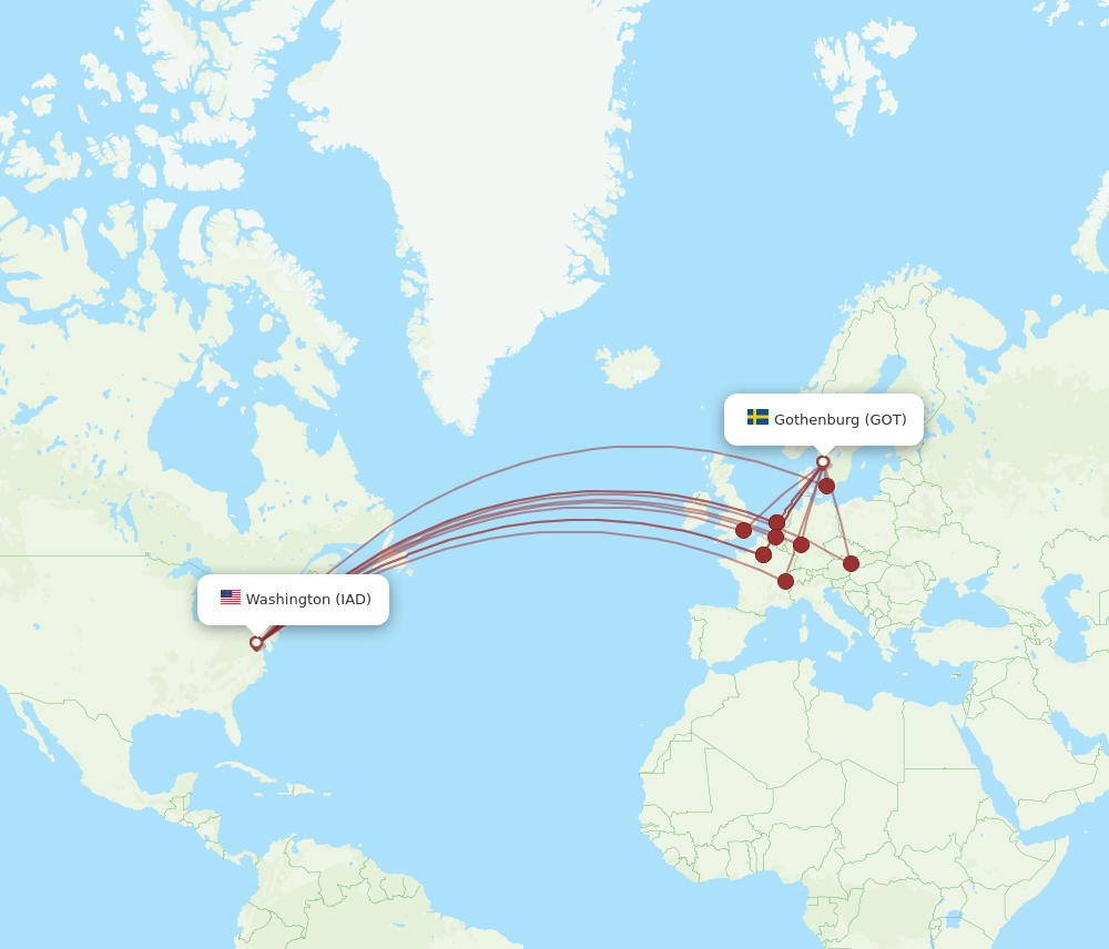 IAD to GOT flights and routes map