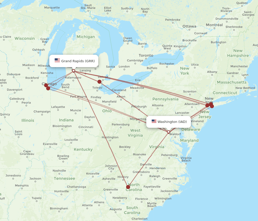 IAD-GRR flight routes