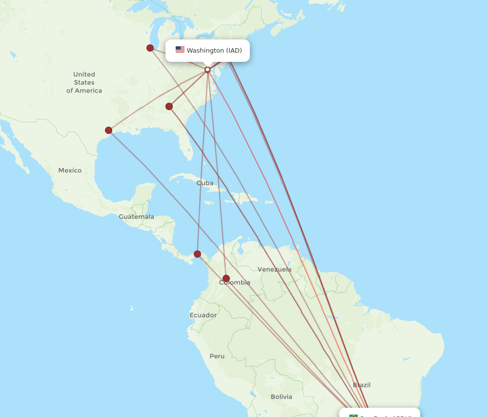 IAD-GRU flight routes