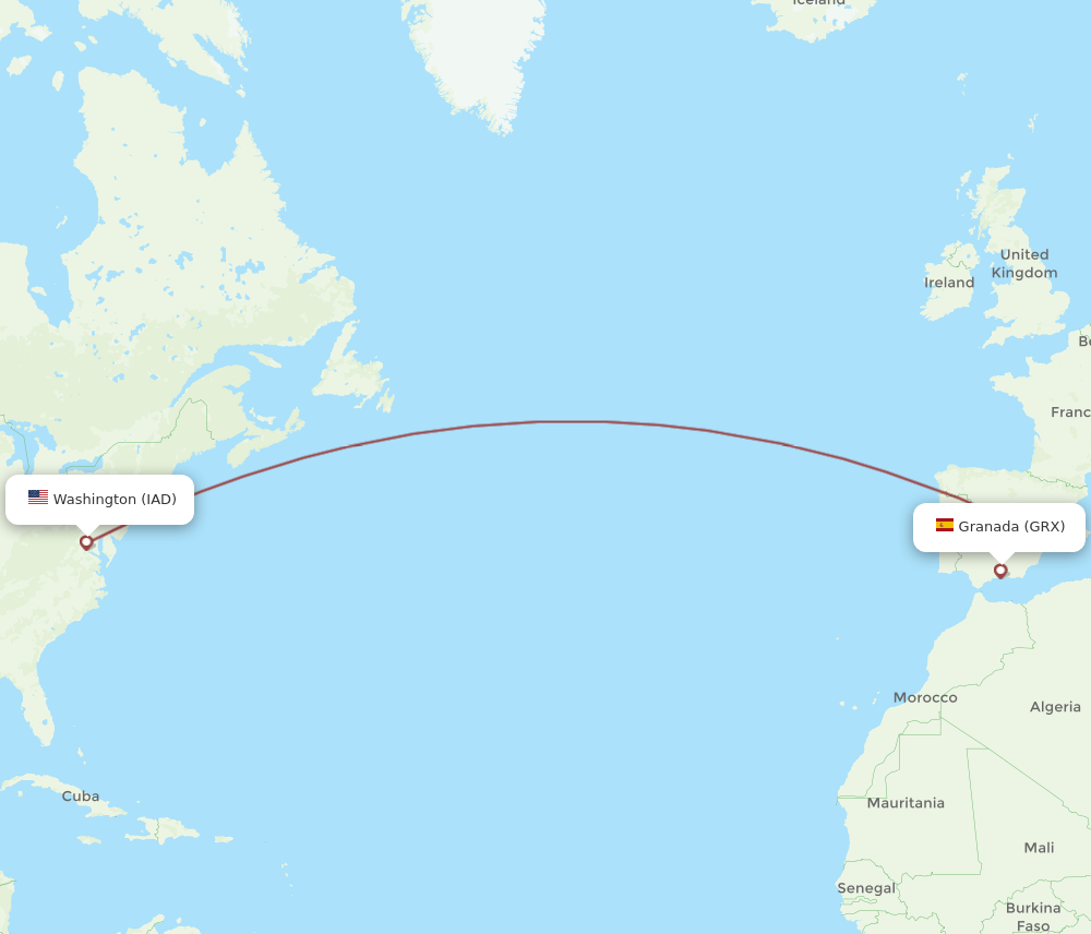 IAD-GRX flight routes