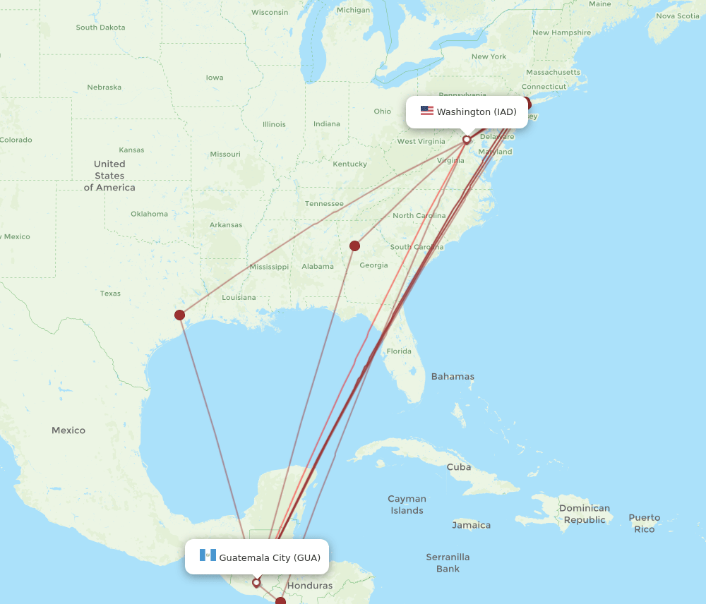 IAD-GUA flight routes