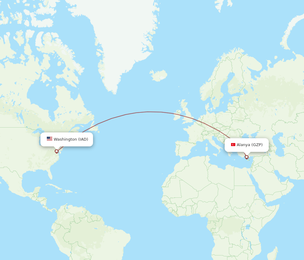 IAD-GZP flight routes
