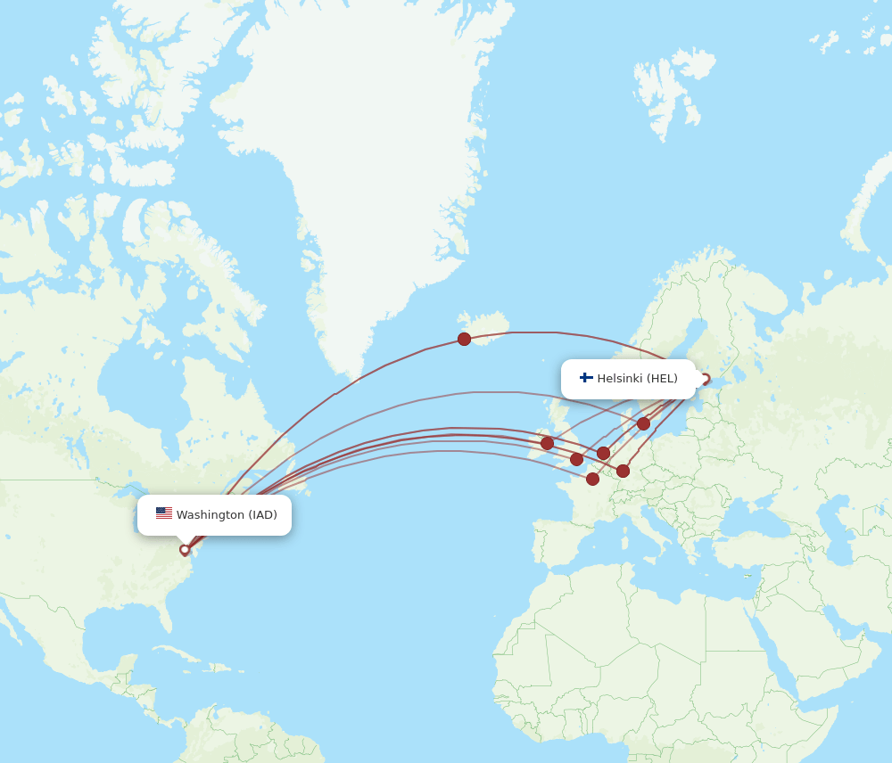 IAD-HEL flight routes