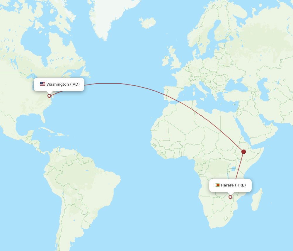 IAD-HRE flight routes