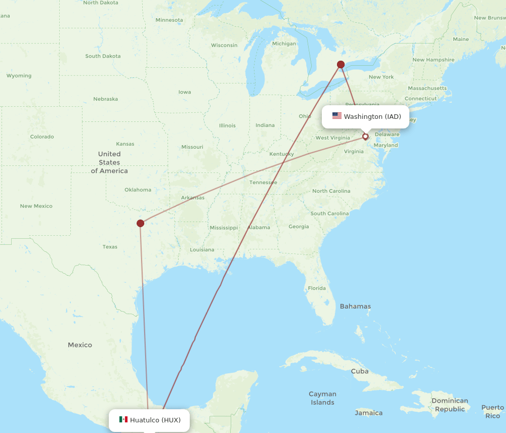 IAD-HUX flight routes