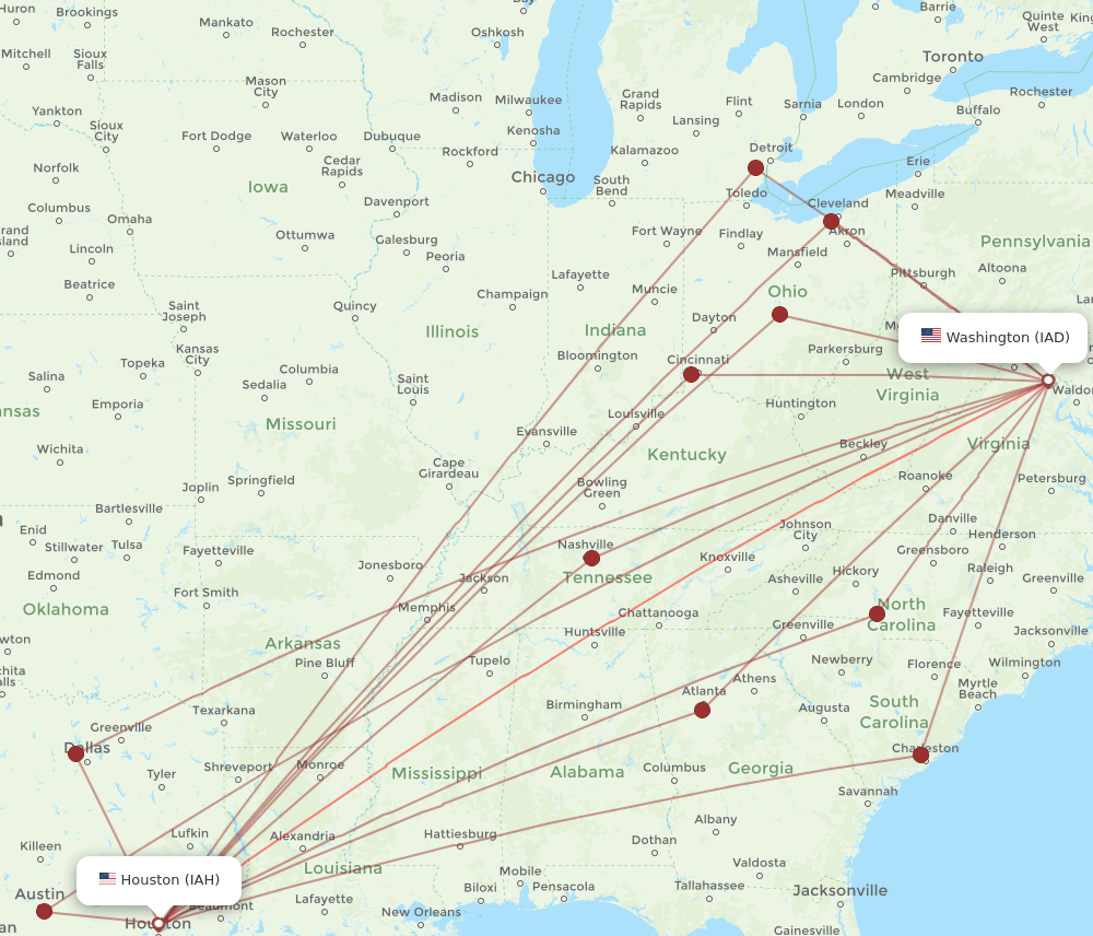 IAD-IAH flight routes