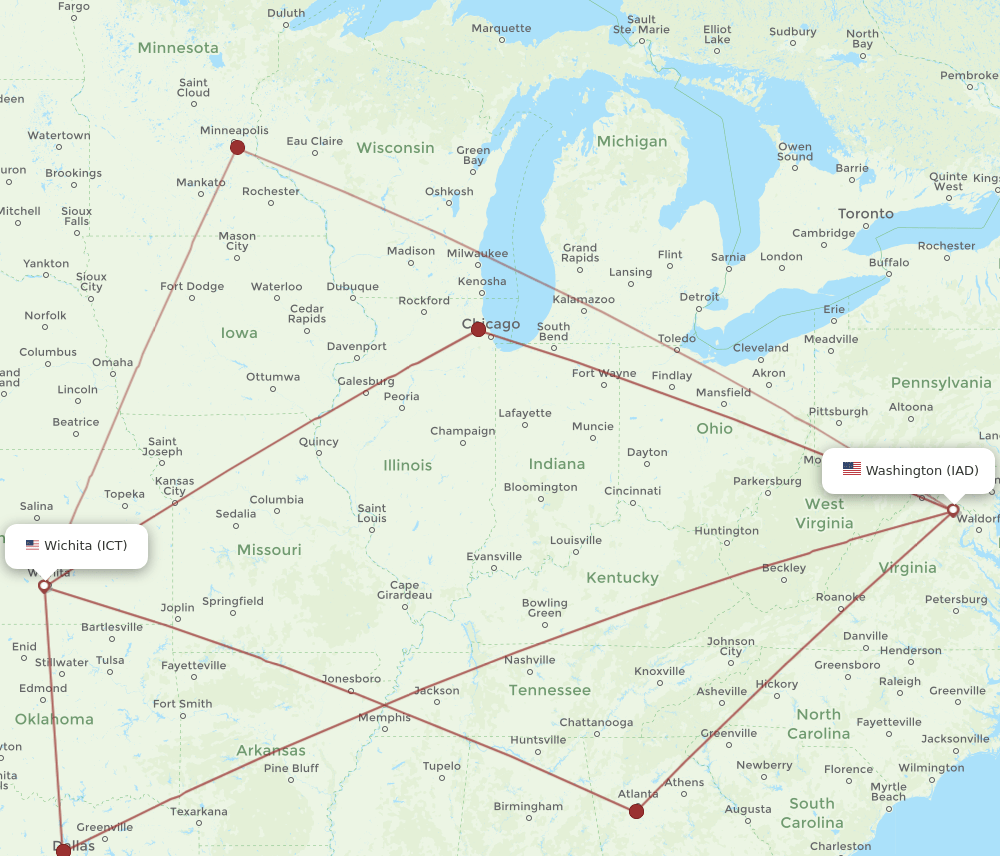 IAD-ICT flight routes