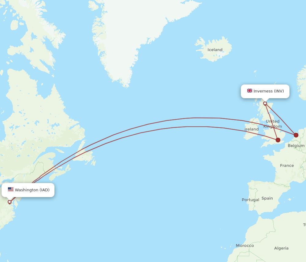 IAD to INV flights and routes map