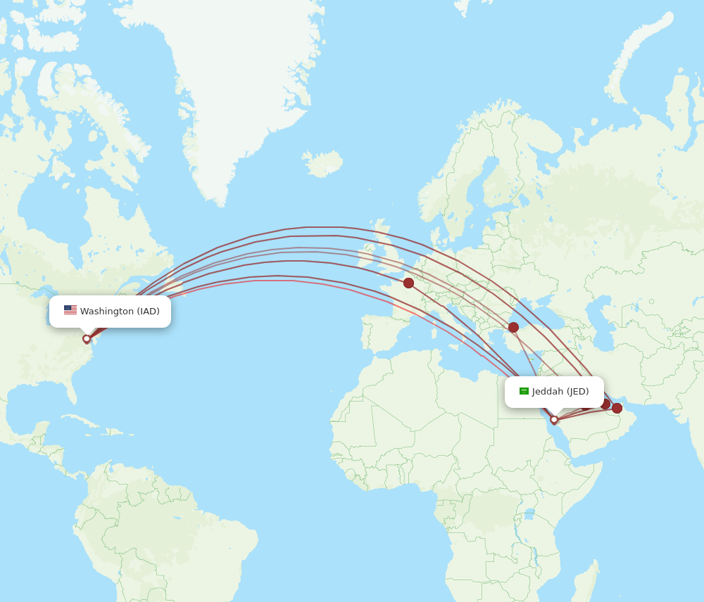 IAD-JED flight routes