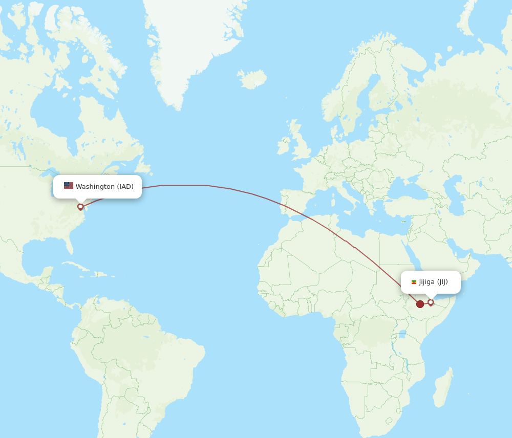 Jijiga - Dulles route map and flight paths
