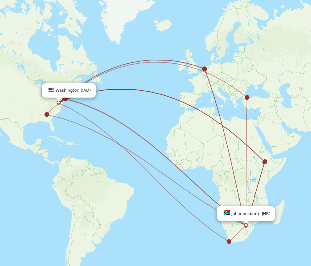 IAD-JNB flight routes