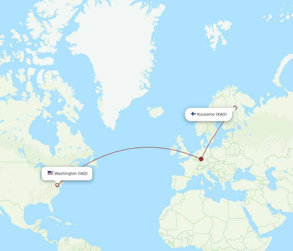 IAD to KAO flights and routes map