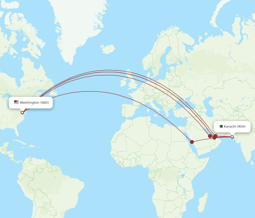 IAD-KHI flight routes