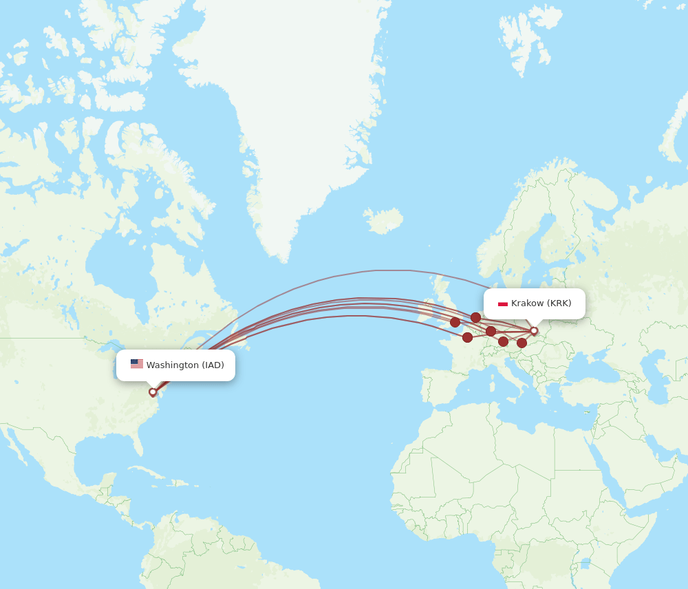 IAD-KRK flight routes