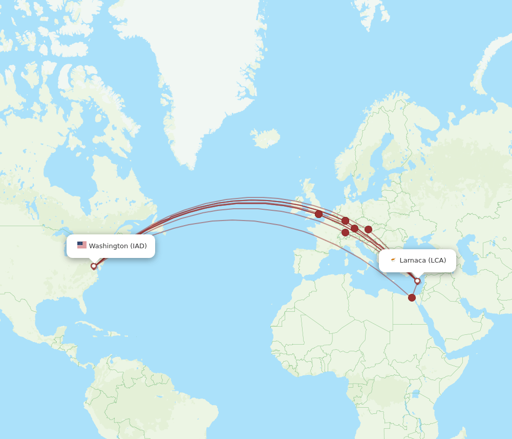 IAD-LCA flight routes