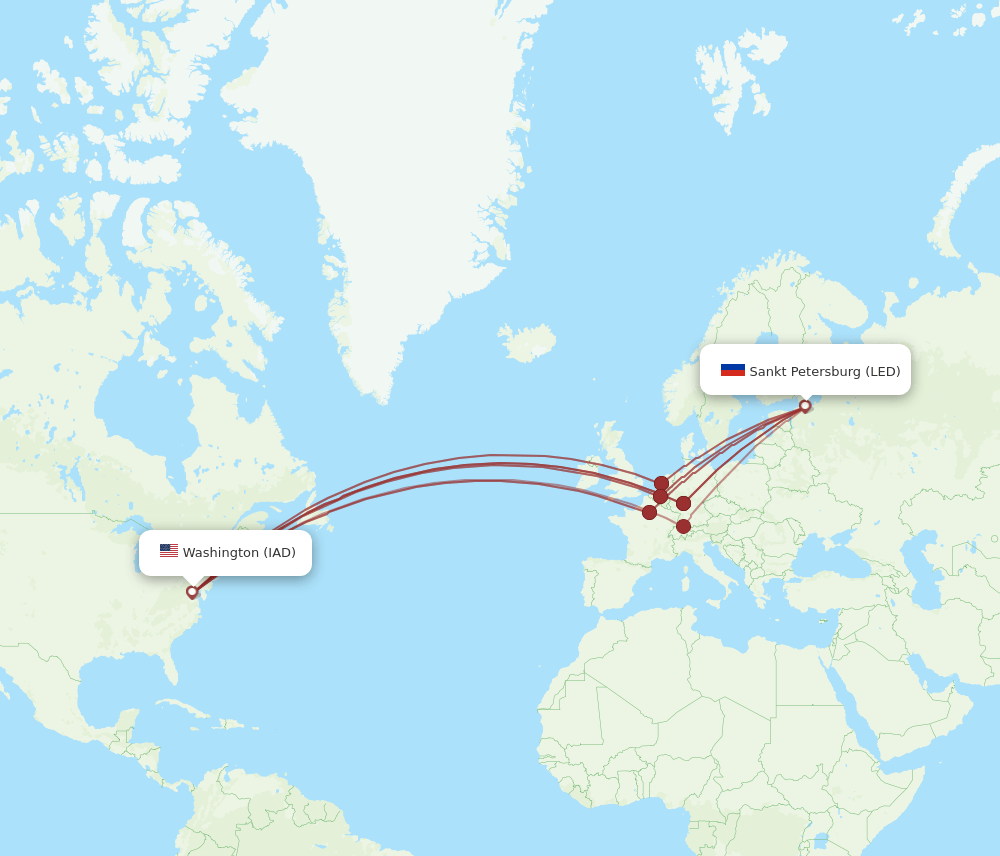 IAD to LED flights and routes map