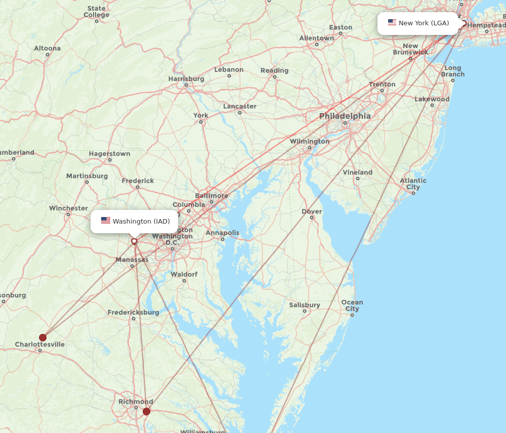 IAD to LGA flights and routes map