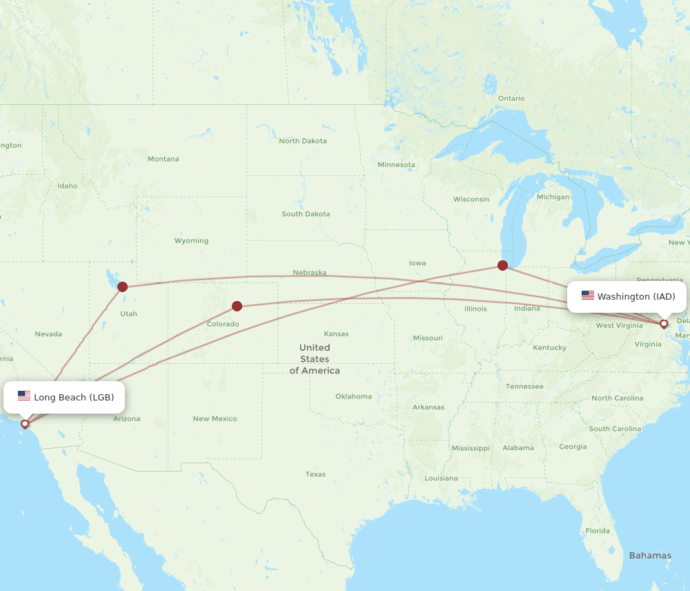 IAD-LGB flight routes