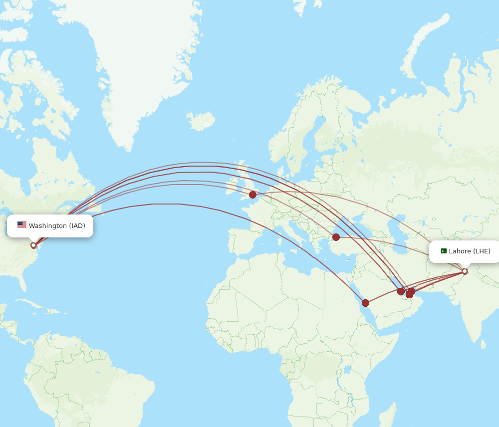 IAD-LHE flight routes