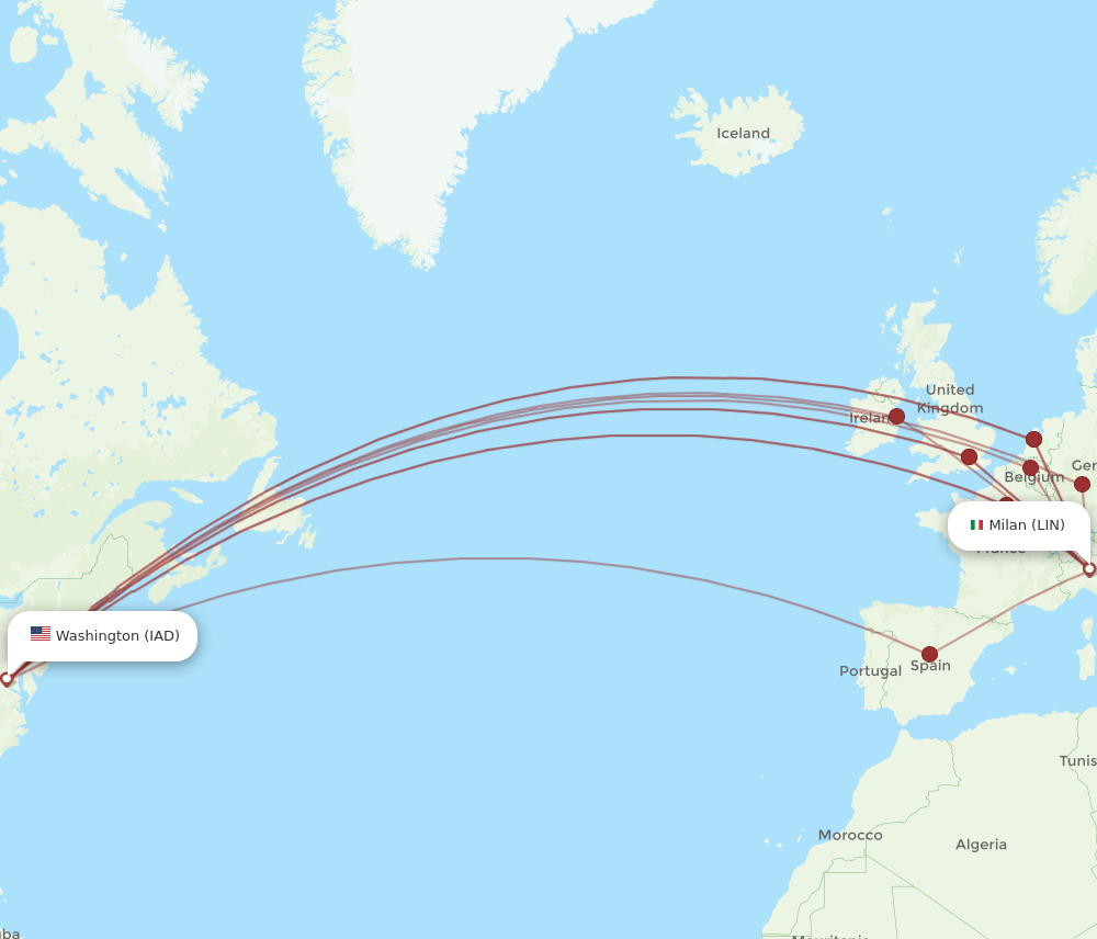 IAD-LIN flight routes