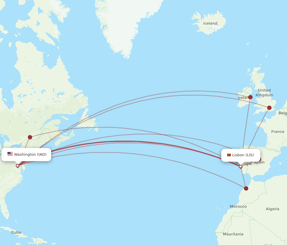 IAD-LIS flight routes