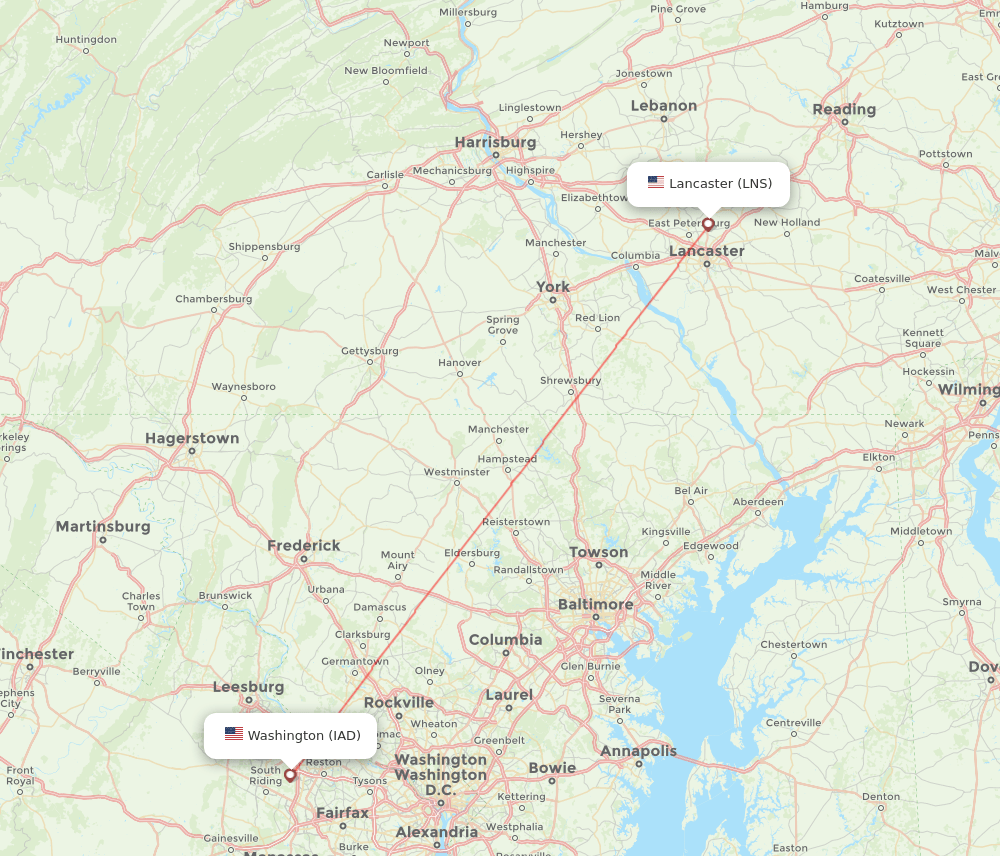 Dulles - Lancaster route map and flight paths