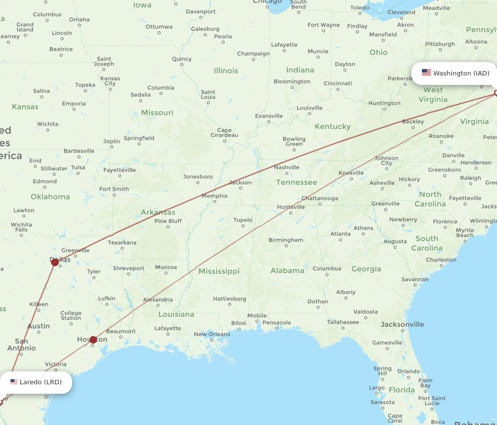 IAD to LRD flights and routes map