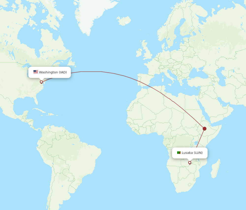 IAD to LUN flights and routes map
