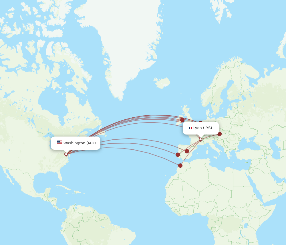 IAD to LYS flights and routes map