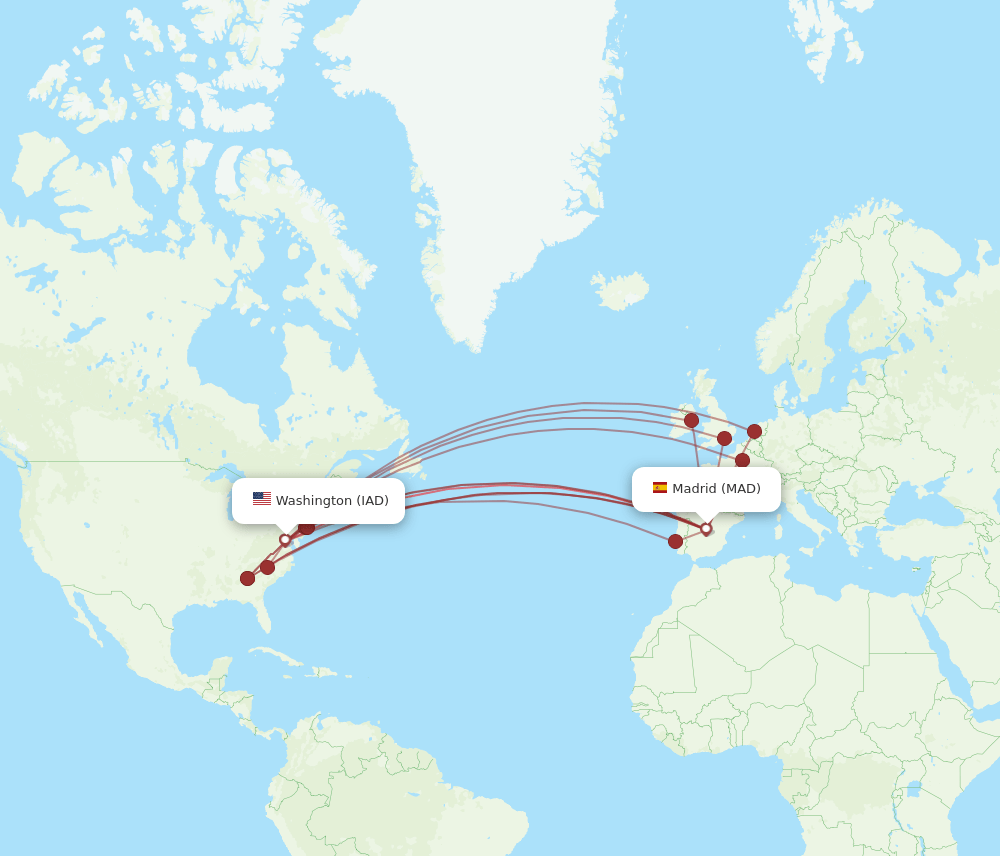IAD-MAD flight routes